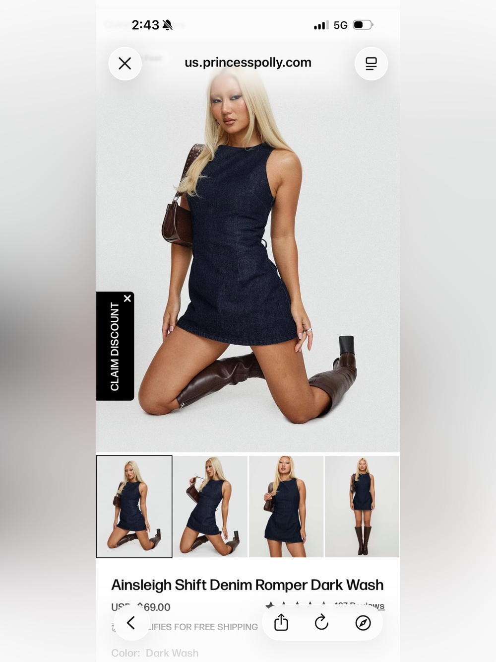 princess polly denim playsuit w built in shorts